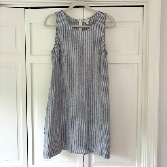 J.CREW Mini Dress: Striped Linen Blend Sleeveless Shift - Picture 1 of 3